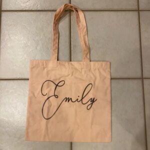 Peach blush personalized canvas tote. “Emily”. BRAND NEW!